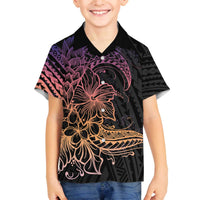 Floral Polynesian Hibiscus Tattoo Family Matching Off Shoulder Short Dress and Hawaiian Shirt Peach Gradient Style LT9 Son's Shirt Peach - Polynesian Pride