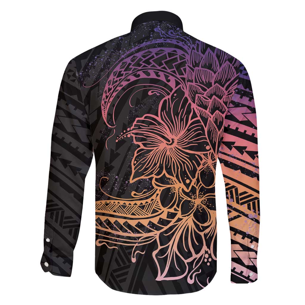 Floral Polynesian Hibiscus Tattoo Family Matching Short Sleeve Bodycon Dress and Hawaiian Shirt Peach Gradient Style