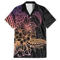 Floral Polynesian Hibiscus Tattoo Family Matching Summer Maxi Dress and Hawaiian Shirt Peach Gradient Style LT9 Dad's Shirt - Short Sleeve Peach - Polynesian Pride