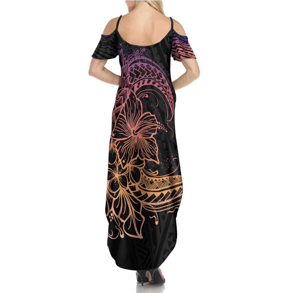 Floral Polynesian Hibiscus Tattoo Family Matching Summer Maxi Dress and Hawaiian Shirt Peach Gradient Style LT9 - Polynesian Pride