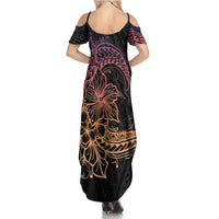 Floral Polynesian Hibiscus Tattoo Family Matching Summer Maxi Dress and Hawaiian Shirt Peach Gradient Style LT9 - Polynesian Pride