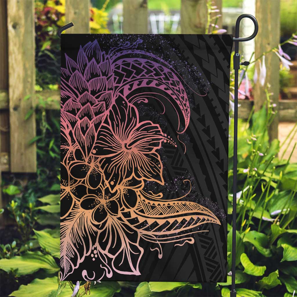 Floral Polynesian Hibiscus Tattoo Garden Flag Peach Gradient Style