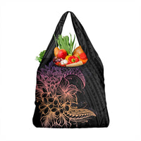 Floral Polynesian Hibiscus Tattoo Grocery Bag Peach Gradient Style
