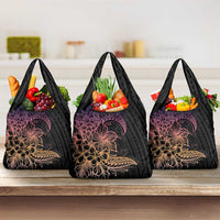 Floral Polynesian Hibiscus Tattoo Grocery Bag Peach Gradient Style