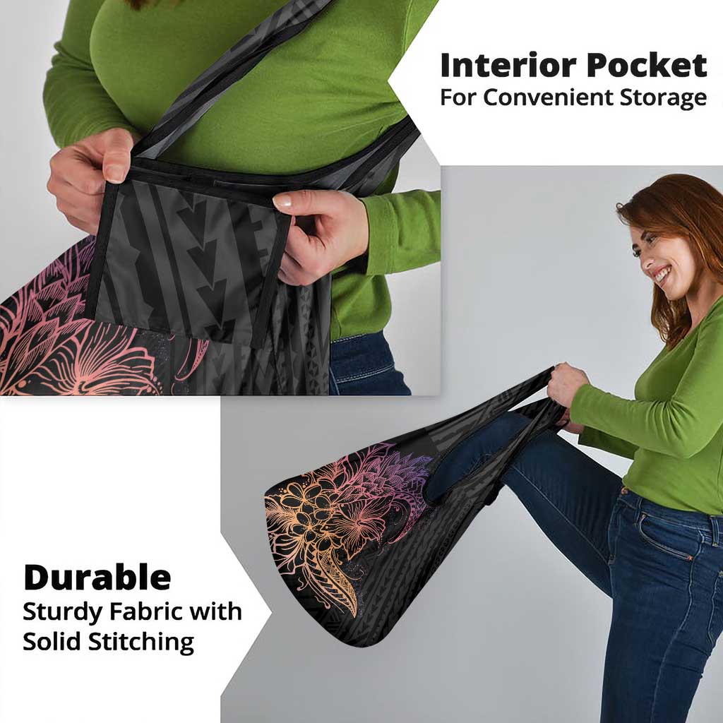 Floral Polynesian Hibiscus Tattoo Grocery Bag Peach Gradient Style