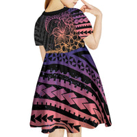 Floral Polynesian Hibiscus Tattoo Kid Short Sleeve Dress Peach Gradient Style LT9 - Polynesian Pride