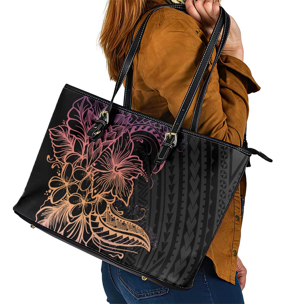 Floral Polynesian Hibiscus Tattoo Leather Tote Bag Peach Gradient Style LT9 - Polynesian Pride