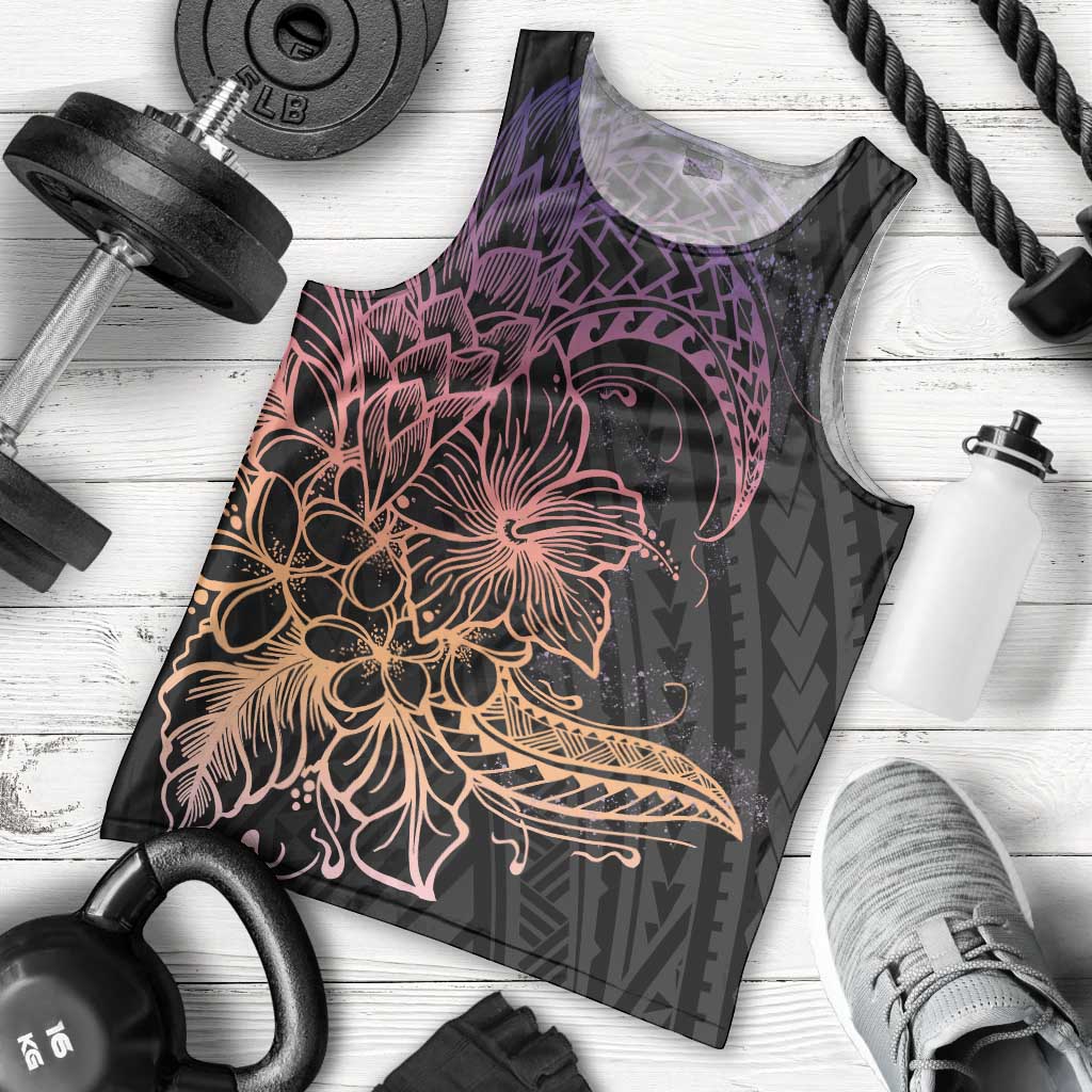 Floral Polynesian Hibiscus Tattoo Men Tank Top Peach Gradient Style
