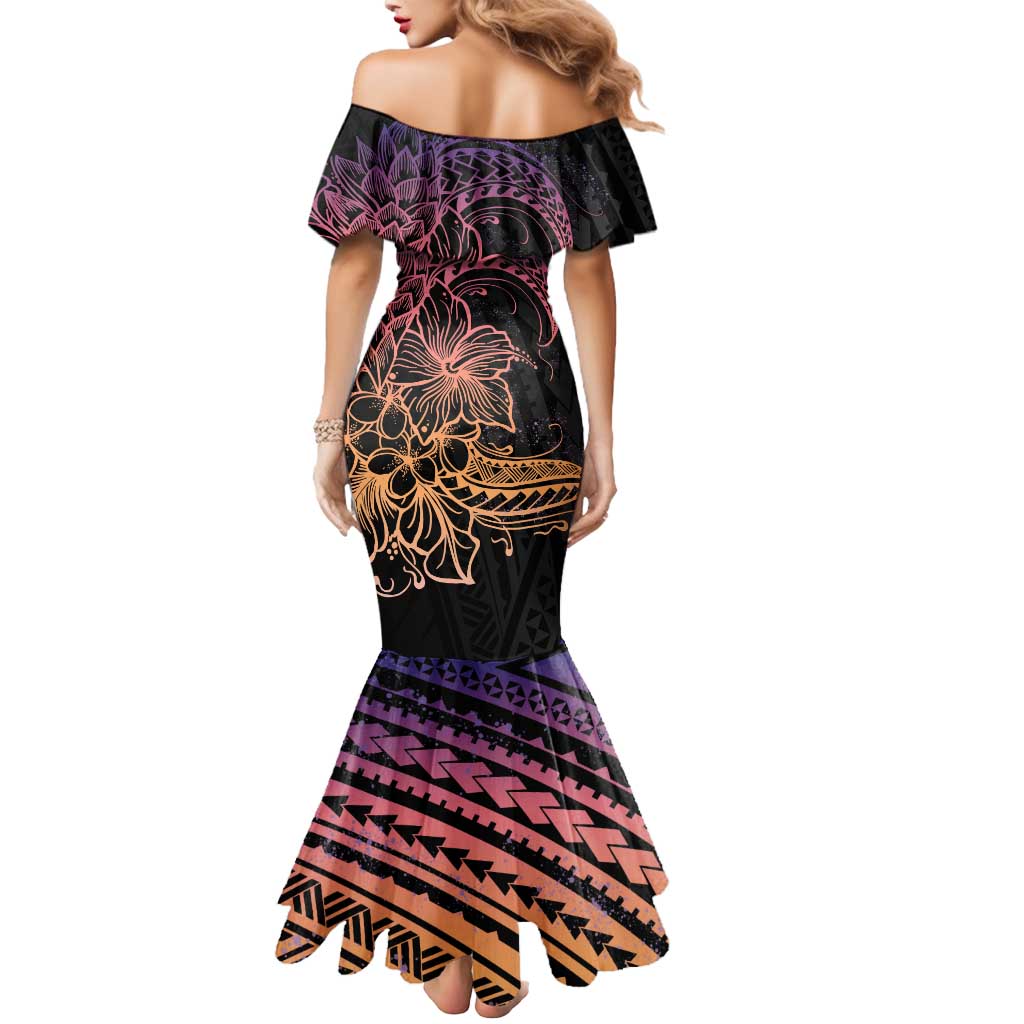 Floral Polynesian Hibiscus Tattoo Mermaid Dress Peach Gradient Style LT9 - Polynesian Pride