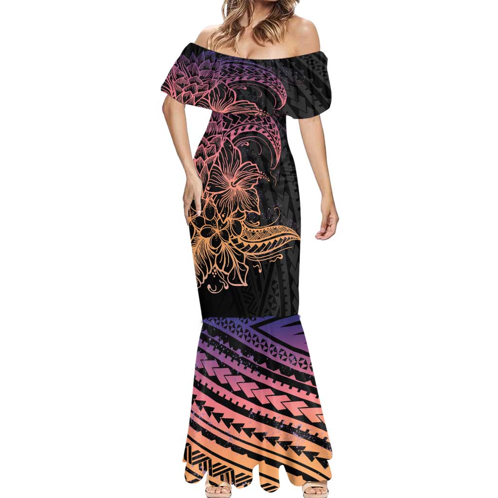 Floral Polynesian Hibiscus Tattoo Mermaid Dress Peach Gradient Style LT9 - Polynesian Pride