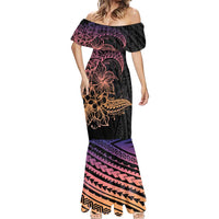 Floral Polynesian Hibiscus Tattoo Mermaid Dress Peach Gradient Style LT9 - Polynesian Pride