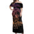 Floral Polynesian Hibiscus Tattoo Off Shoulder Maxi Dress Peach Gradient Style