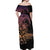 Floral Polynesian Hibiscus Tattoo Off Shoulder Maxi Dress Peach Gradient Style