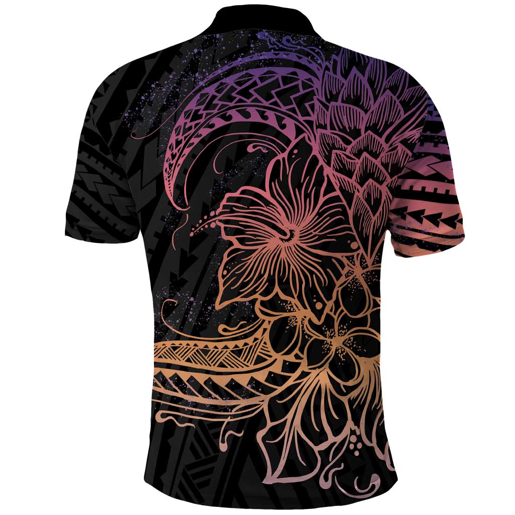 Floral Polynesian Hibiscus Tattoo Polo Shirt Peach Gradient Style