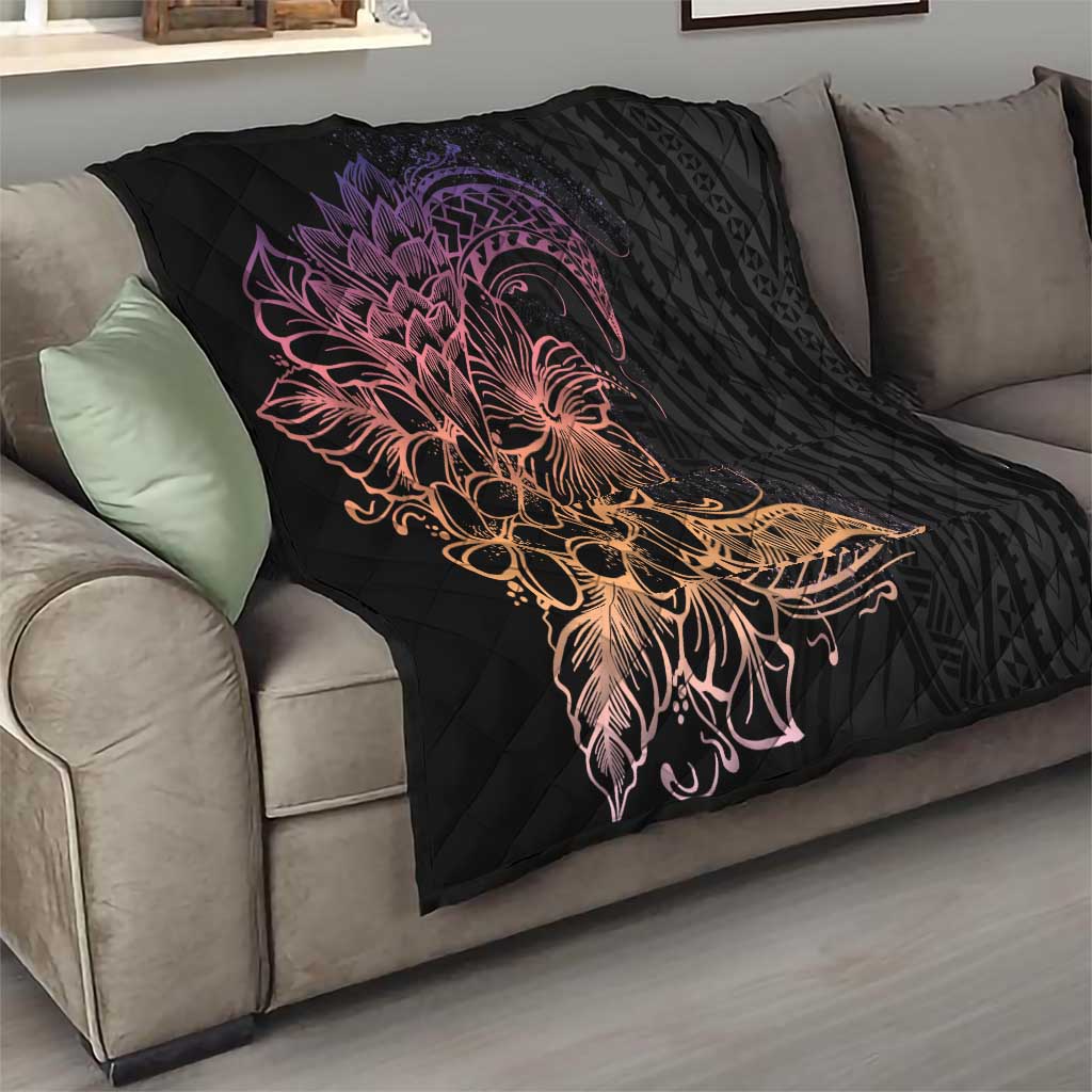 Floral Polynesian Hibiscus Tattoo Quilt Peach Gradient Style LT9 - Polynesian Pride