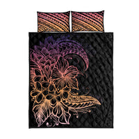 Floral Polynesian Hibiscus Tattoo Quilt Bed Set Peach Gradient Style