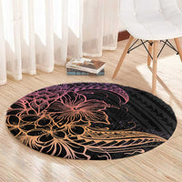 Floral Polynesian Hibiscus Tattoo Round Carpet Peach Gradient Style
