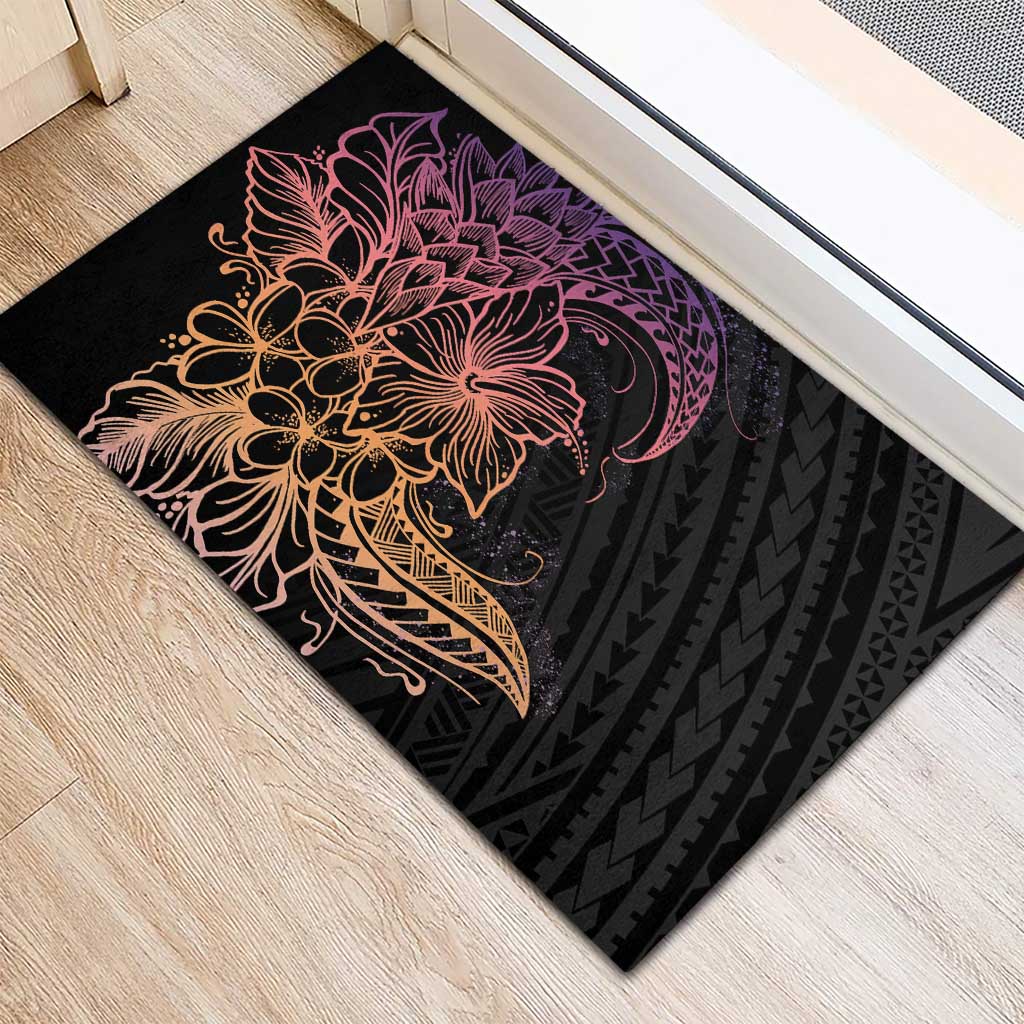 Floral Polynesian Hibiscus Tattoo Rubber Doormat Peach Gradient Style LT9 - Polynesian Pride
