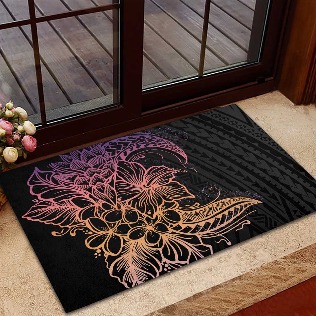 Floral Polynesian Hibiscus Tattoo Rubber Doormat Peach Gradient Style LT9 - Polynesian Pride