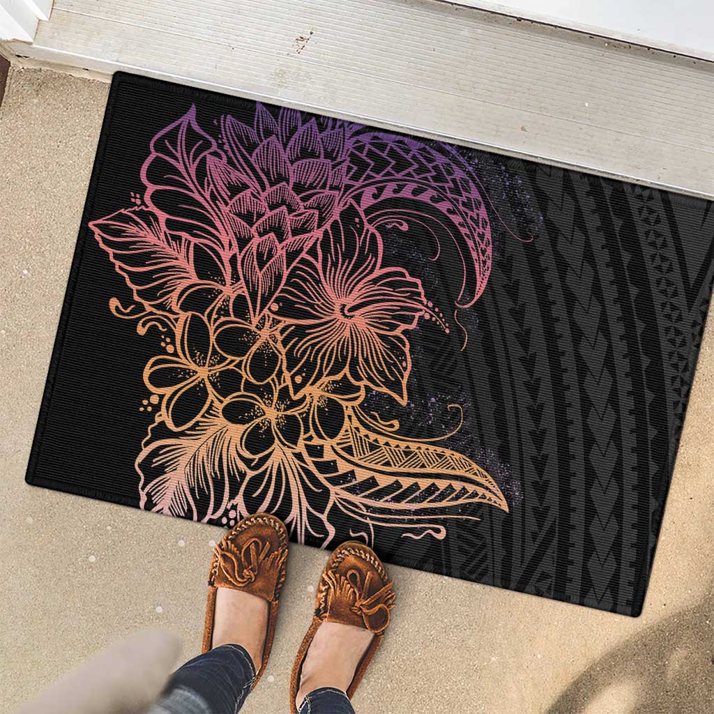 Floral Polynesian Hibiscus Tattoo Rubber Doormat Peach Gradient Style LT9 - Polynesian Pride