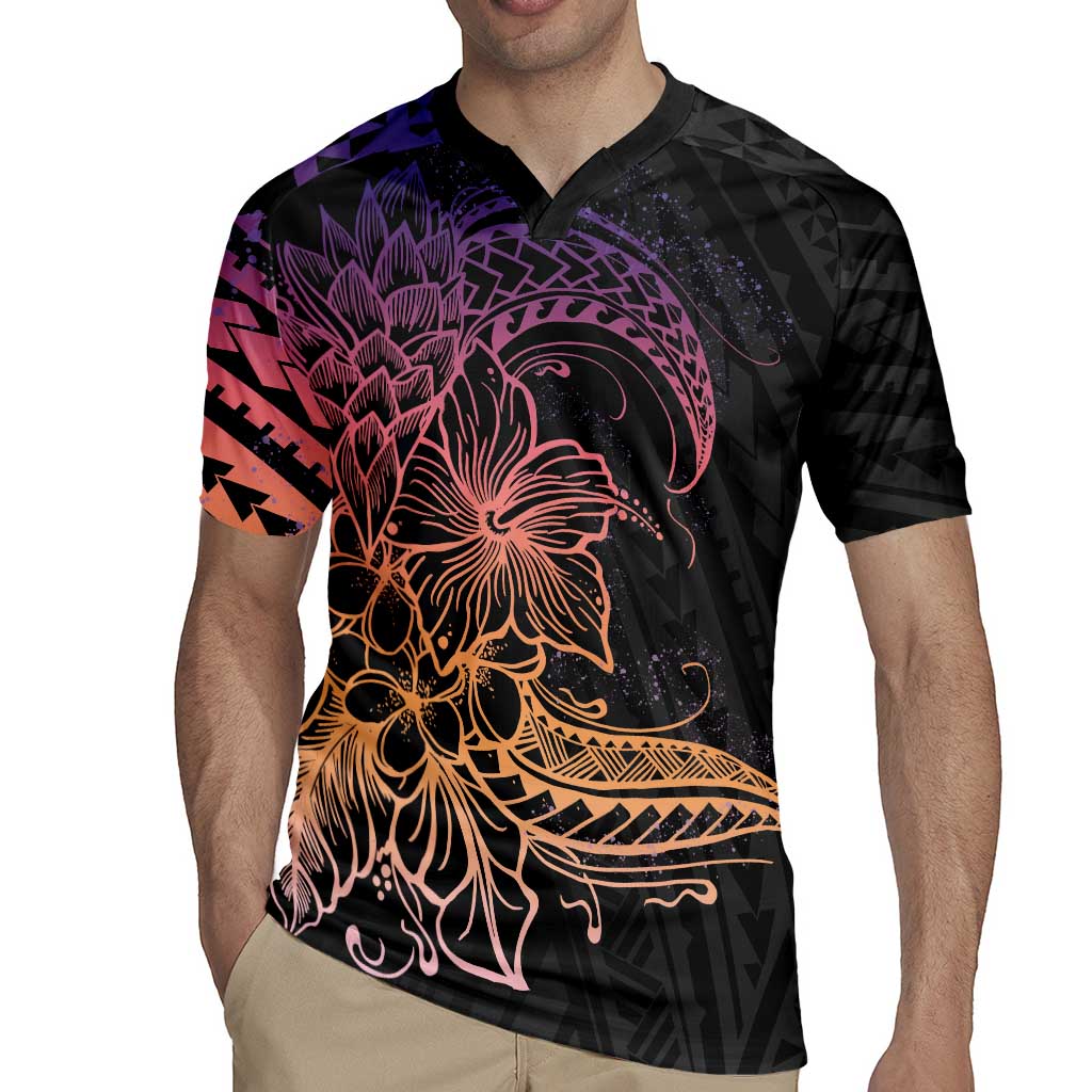 Floral Polynesian Hibiscus Tattoo Rugby Jersey Peach Gradient Style LT9 - Polynesian Pride