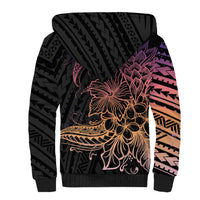 Floral Polynesian Hibiscus Tattoo Sherpa Hoodie Peach Gradient Style