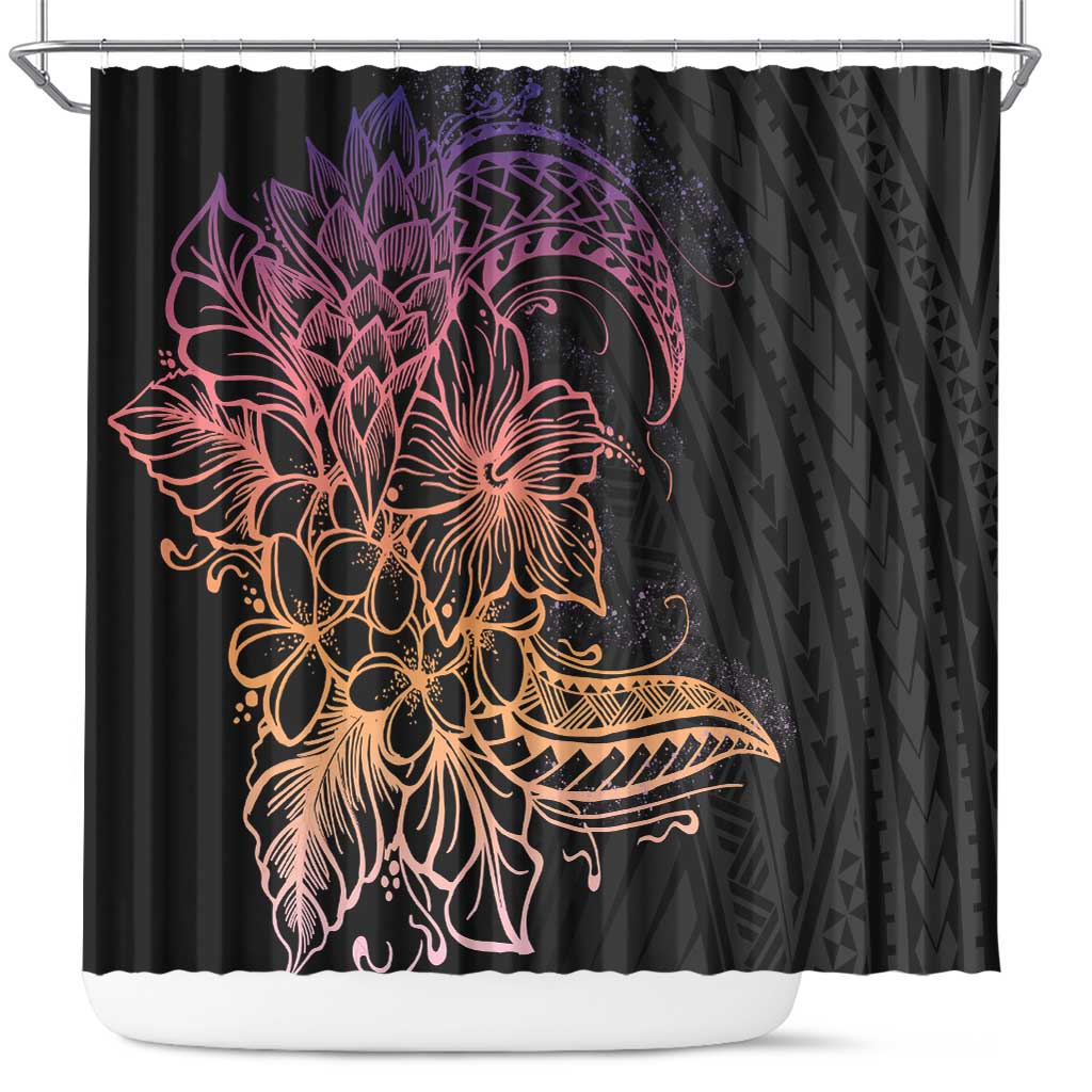 Floral Polynesian Hibiscus Tattoo Shower Curtain Peach Gradient Style