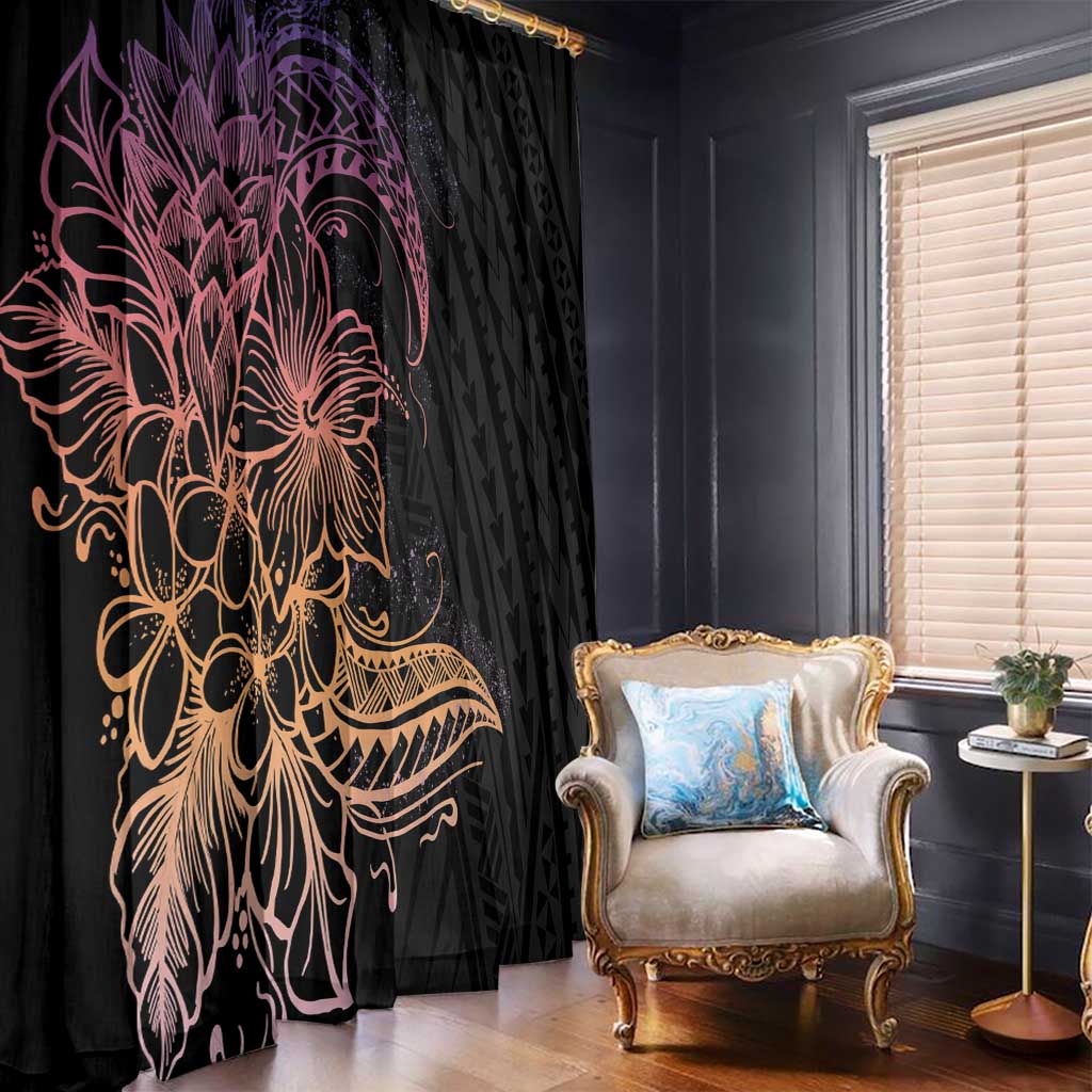 Floral Polynesian Hibiscus Tattoo Window Curtain Peach Gradient Style