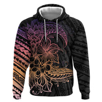Floral Polynesian Hibiscus Tattoo Zip Hoodie Peach Gradient Style