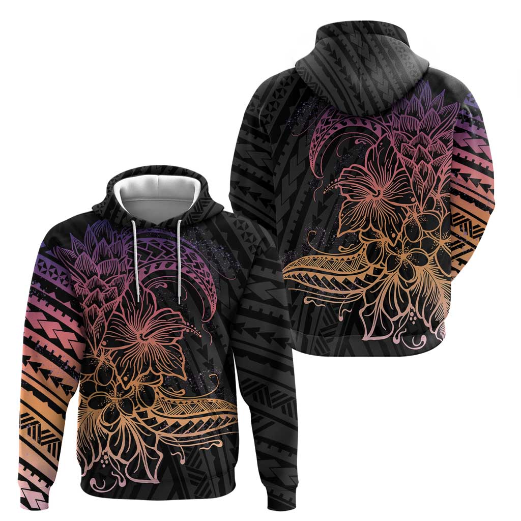 Floral Polynesian Hibiscus Tattoo Zip Hoodie Peach Gradient Style