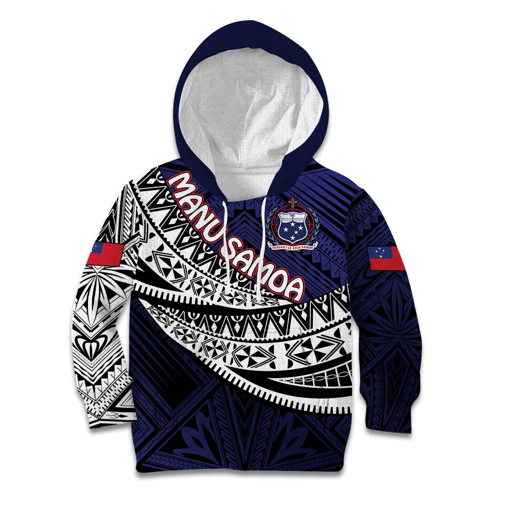 Custom Samoa Rugby Pacific Kid Hoodie Samoan Warrior Tribal Pattern