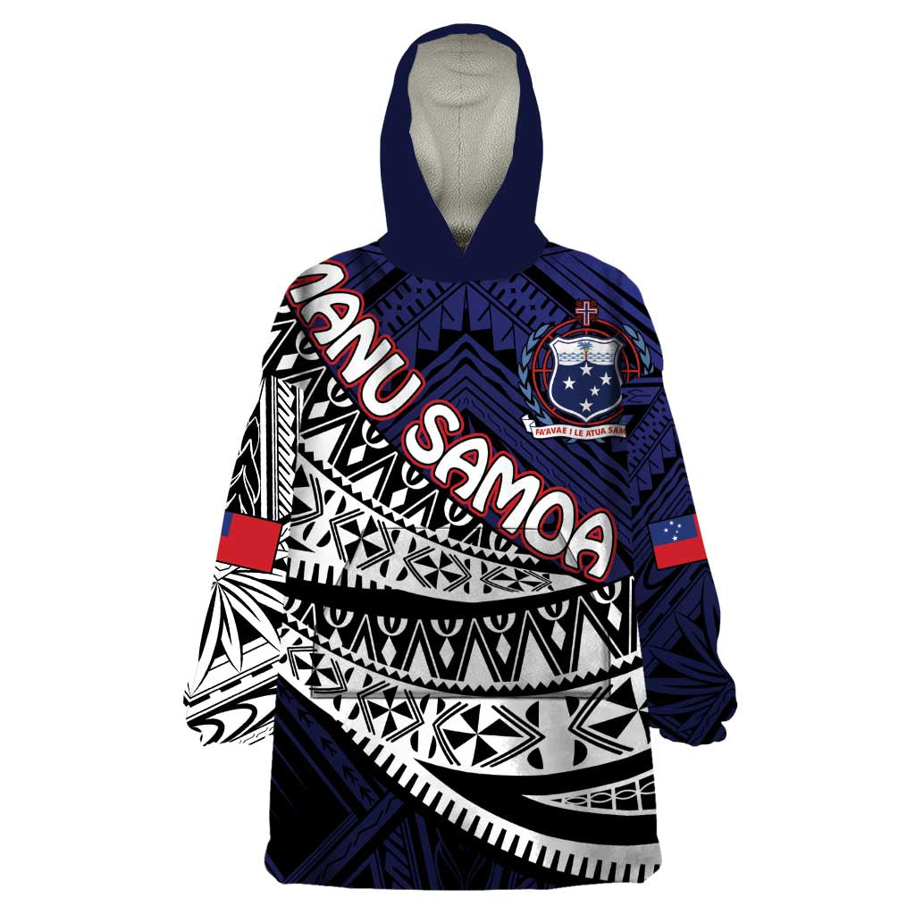 Custom Samoa Rugby Pacific Wearable Blanket Hoodie Samoan Warrior Tribal Pattern