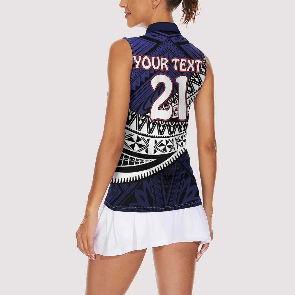 Custom Samoa Rugby Pacific Women Sleeveless Polo Shirt Samoan Warrior Tribal Pattern