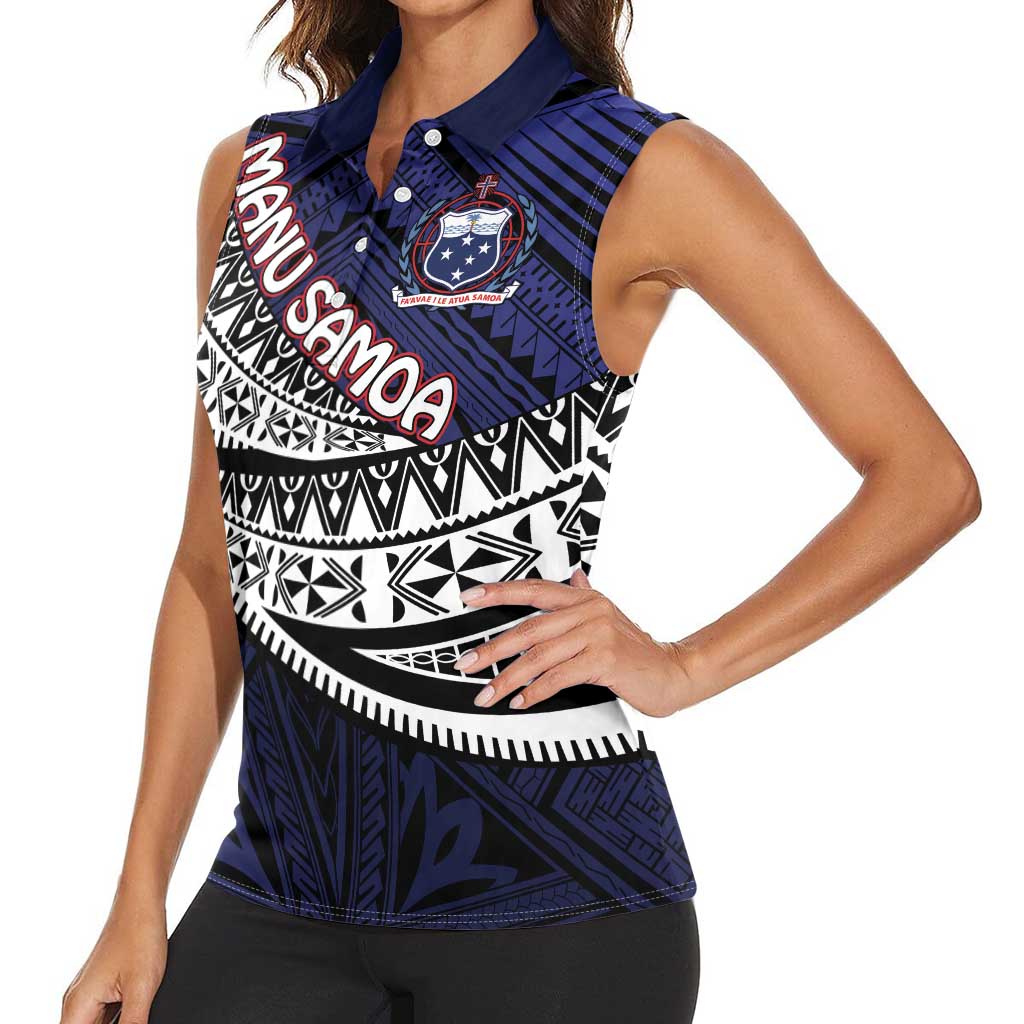 Custom Samoa Rugby Pacific Women Sleeveless Polo Shirt Samoan Warrior Tribal Pattern