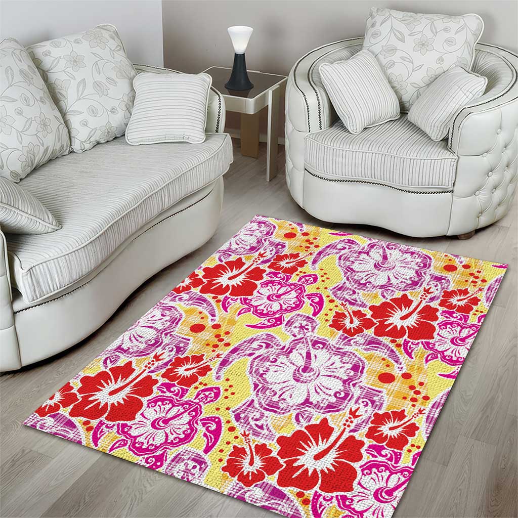 Palaka with Honu and Hibiscus Area Rug Hawaiian Heritage Spirit - Polynesian Pride