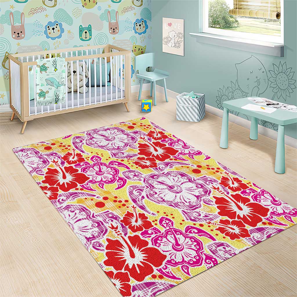 Palaka with Honu and Hibiscus Area Rug Hawaiian Heritage Spirit - Polynesian Pride