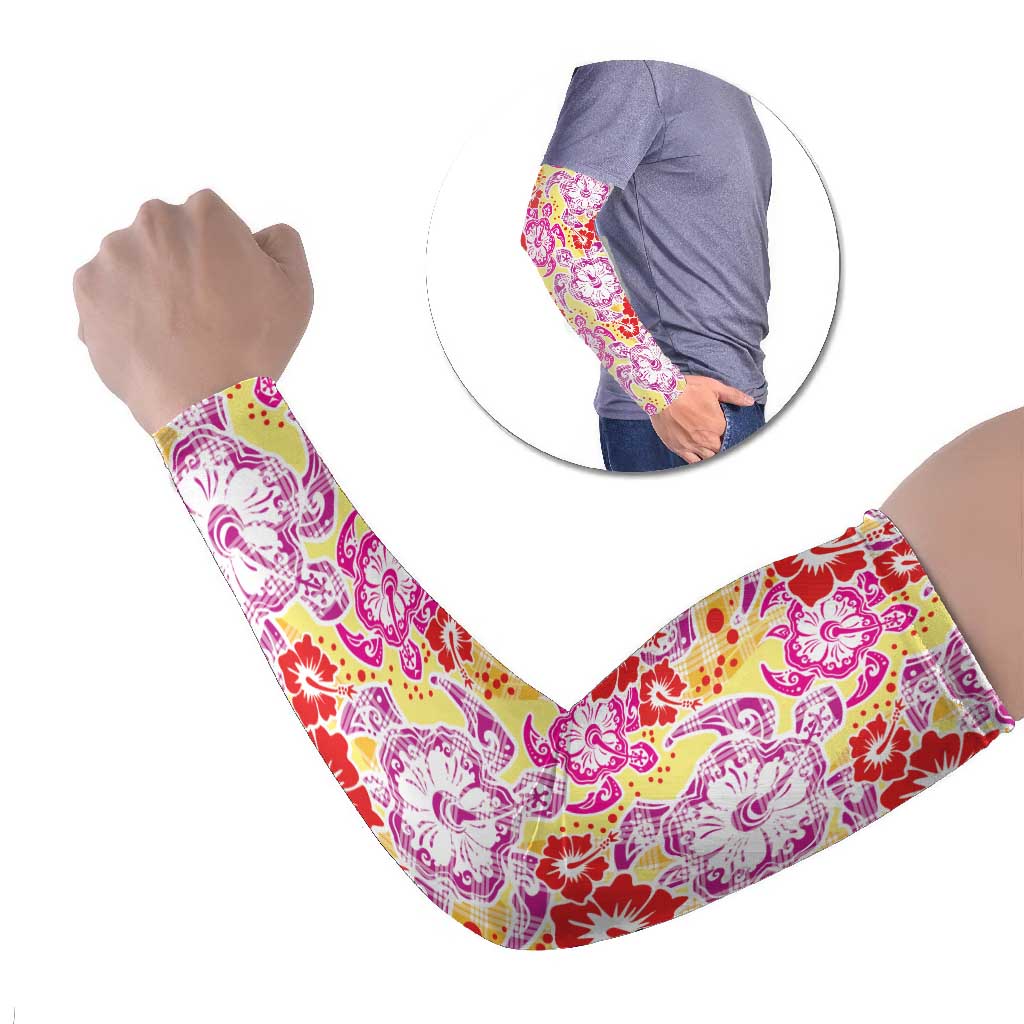 Palaka with Honu and Hibiscus Arm Sleeves Hawaiian Heritage Spirit LT9 Set of 2 Red - Polynesian Pride