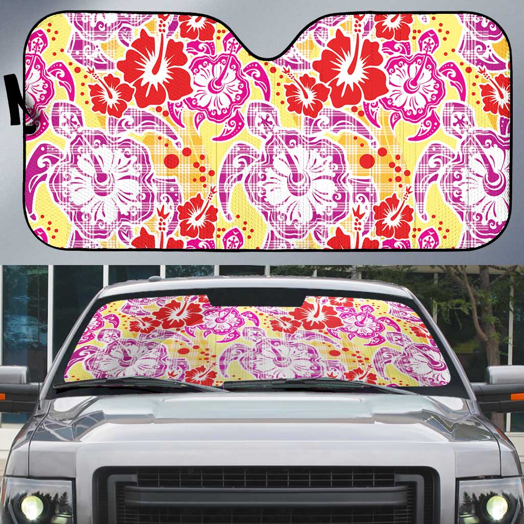 Palaka with Honu and Hibiscus Auto Sun Shade Hawaiian Heritage Spirit - Polynesian Pride
