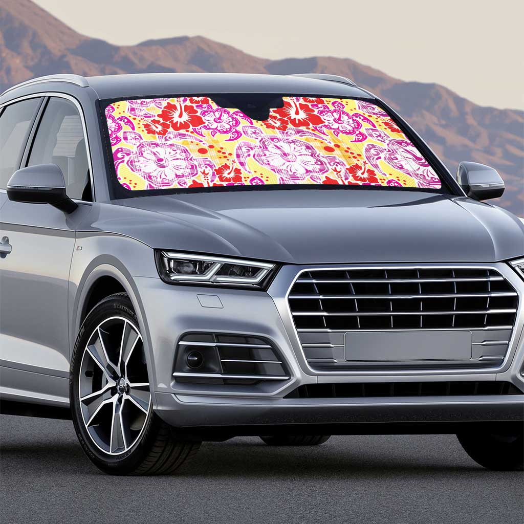 Palaka with Honu and Hibiscus Auto Sun Shade Hawaiian Heritage Spirit - Polynesian Pride