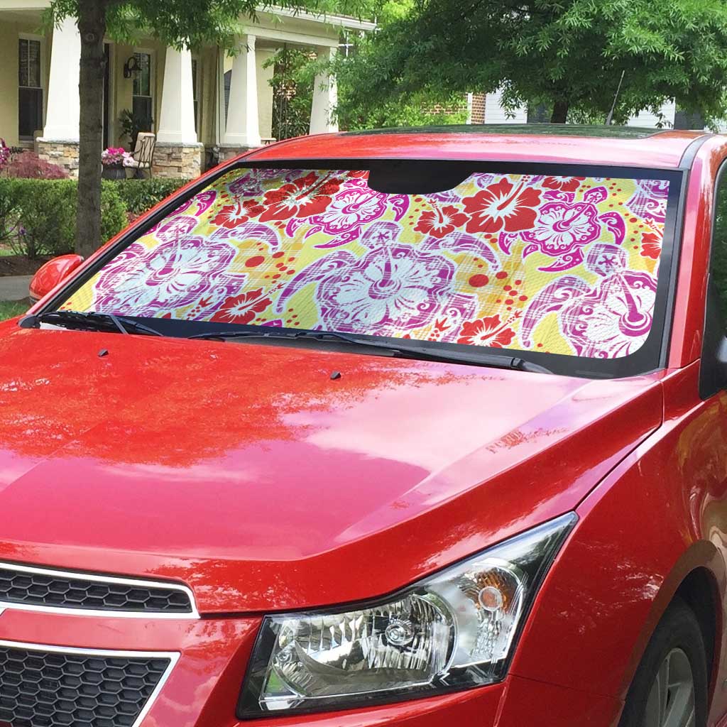 Palaka with Honu and Hibiscus Auto Sun Shade Hawaiian Heritage Spirit - Polynesian Pride