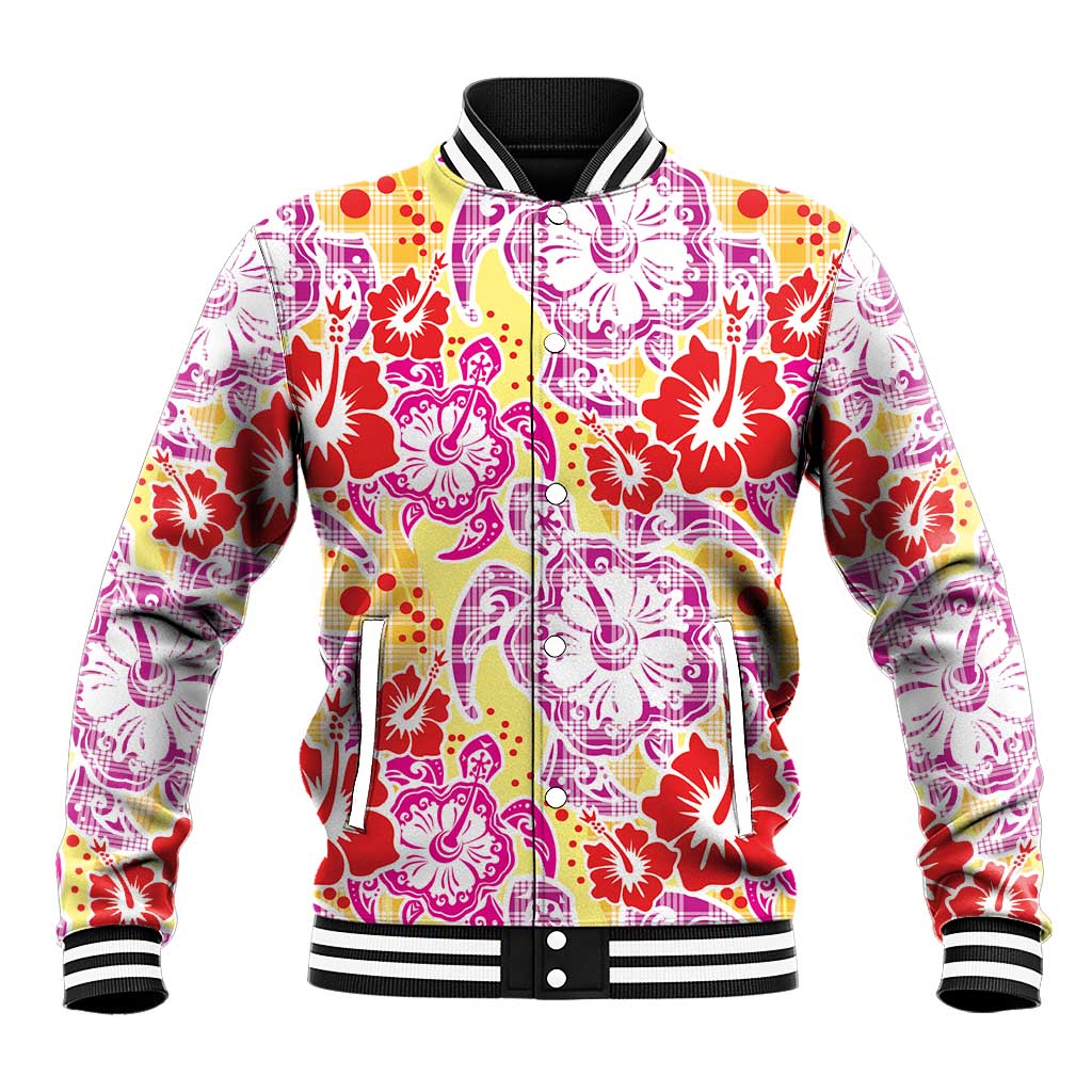 Palaka with Honu and Hibiscus Baseball Jacket Hawaiian Heritage Spirit LT9 Unisex Red - Polynesian Pride