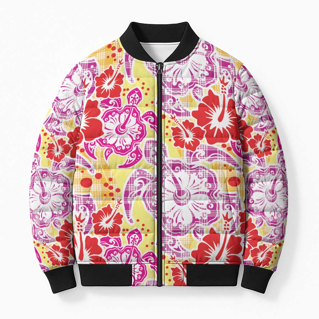 Palaka with Honu and Hibiscus Bomber Puffer Jacket Hawaiian Heritage Spirit LT9 Unisex Red - Polynesian Pride