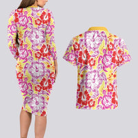 Palaka with Honu and Hibiscus Couples Matching Long Sleeve Bodycon Dress and Hawaiian Shirt Hawaiian Heritage Spirit LT9 - Polynesian Pride