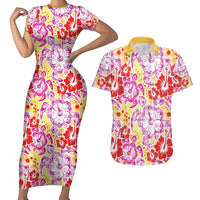 Palaka with Honu and Hibiscus Couples Matching Short Sleeve Bodycon Dress and Hawaiian Shirt Hawaiian Heritage Spirit LT9 Red - Polynesian Pride