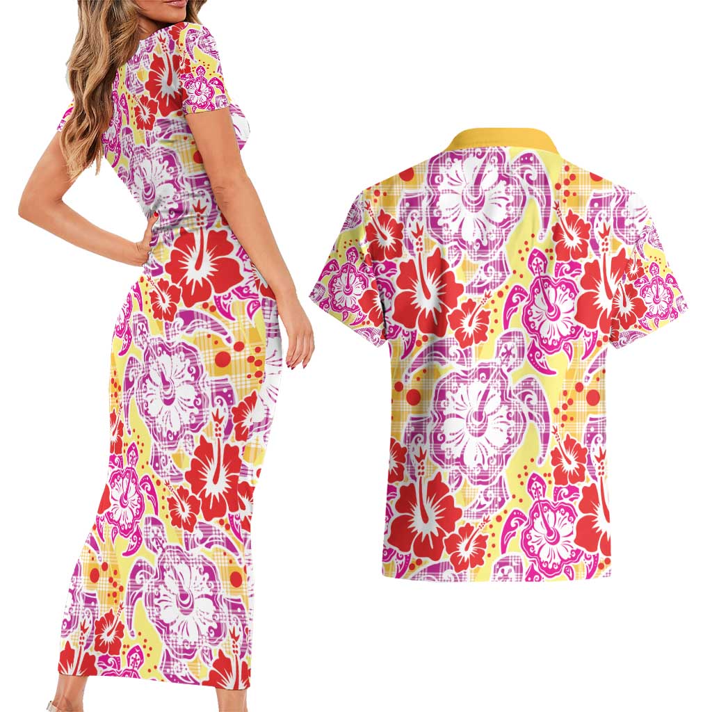 Palaka with Honu and Hibiscus Couples Matching Short Sleeve Bodycon Dress and Hawaiian Shirt Hawaiian Heritage Spirit LT9 - Polynesian Pride