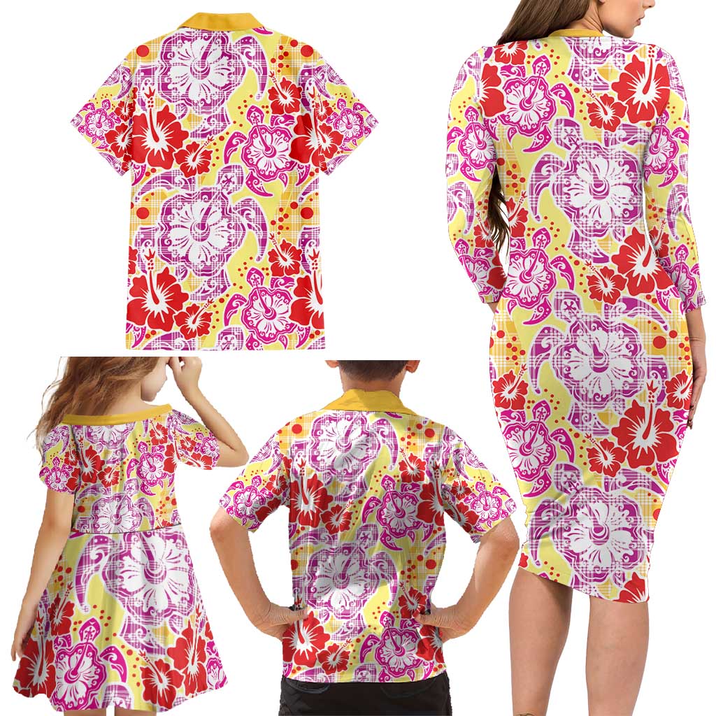 Palaka with Honu and Hibiscus Family Matching Long Sleeve Bodycon Dress and Hawaiian Shirt Hawaiian Heritage Spirit LT9 - Polynesian Pride