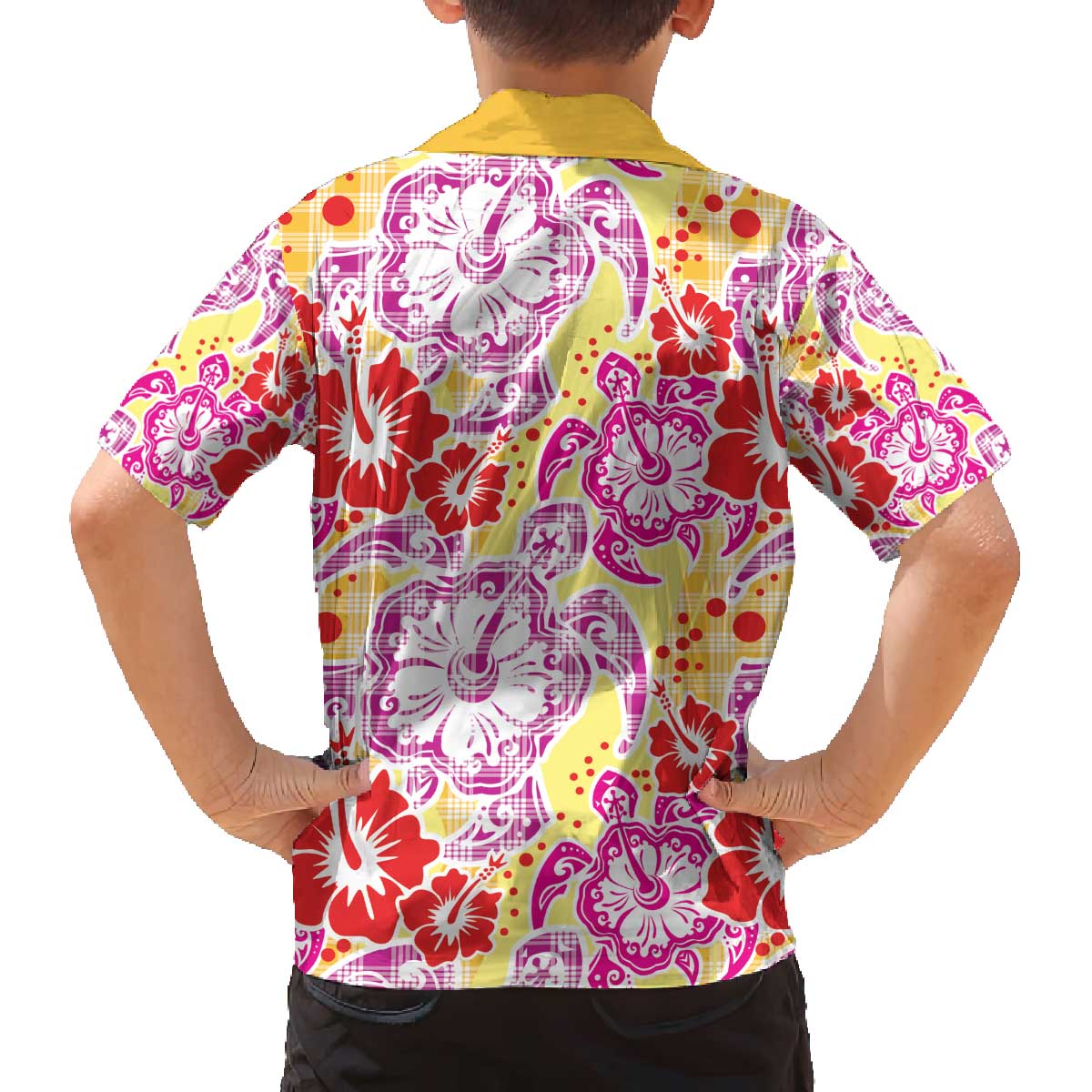 Palaka with Honu and Hibiscus Family Matching Off The Shoulder Long Sleeve Dress and Hawaiian Shirt Hawaiian Heritage Spirit LT9 - Polynesian Pride