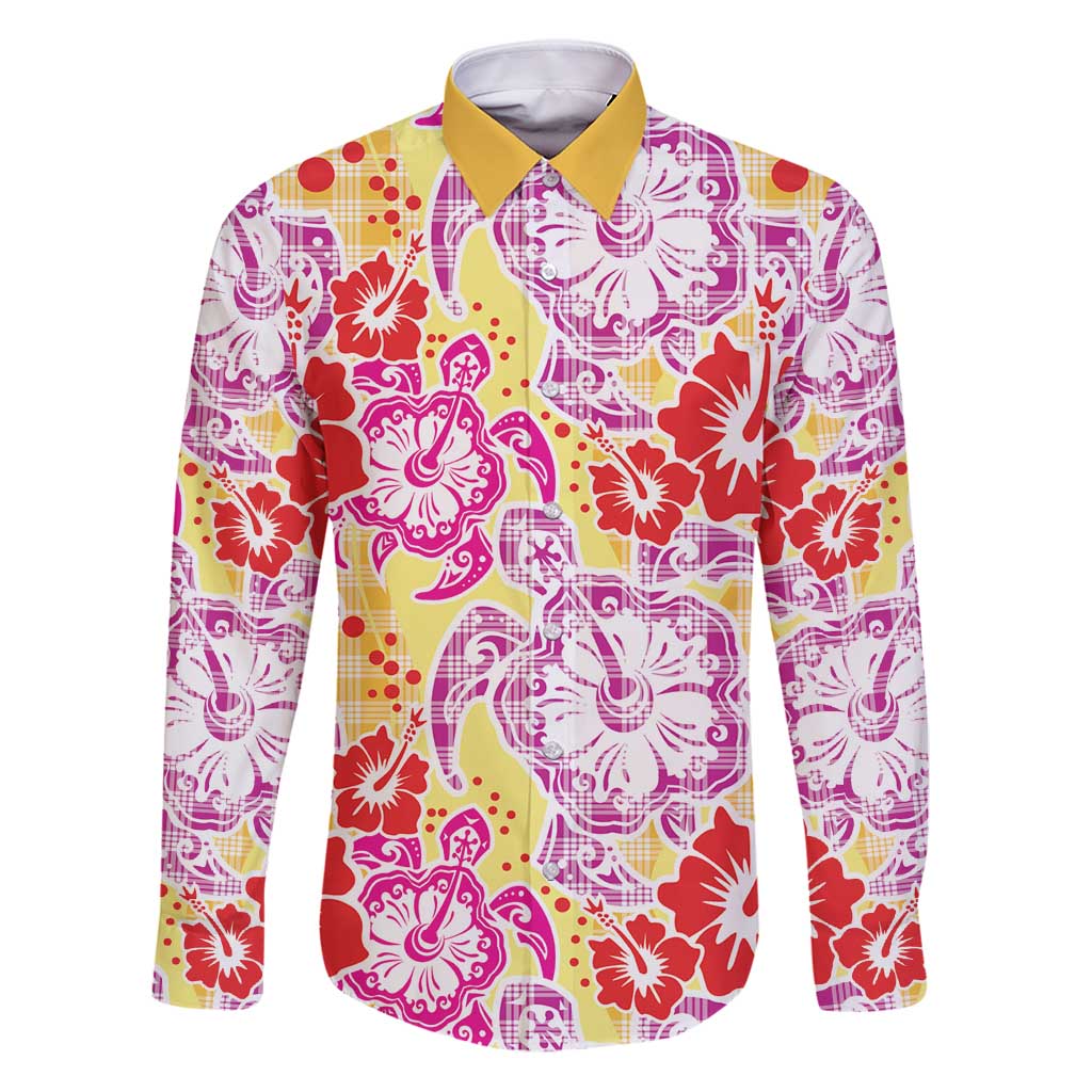 Palaka with Honu and Hibiscus Family Matching Puletasi and Hawaiian Shirt Hawaiian Heritage Spirit LT9 Dad's Shirt - Long Sleeve Red - Polynesian Pride