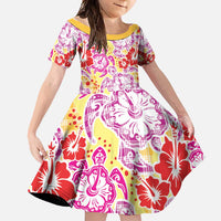 Palaka with Honu and Hibiscus Family Matching Short Sleeve Bodycon Dress and Hawaiian Shirt Hawaiian Heritage Spirit LT9 Daughter's Dress Red - Polynesian Pride