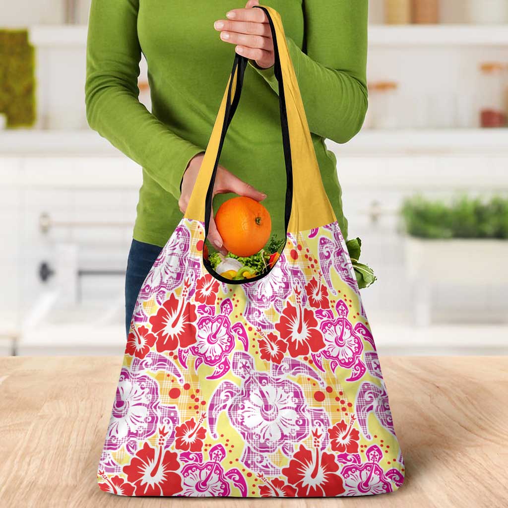 Palaka with Honu and Hibiscus Grocery Bag Hawaiian Heritage Spirit - Polynesian Pride